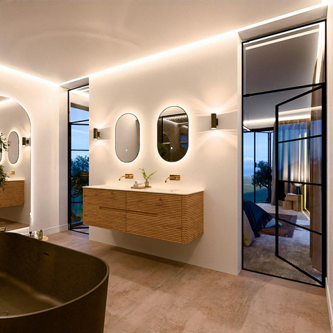 Mondiaz CIRO-DLUX Meuble de salle de bains ensemble - 160x45x50cm - Plan de toilette solid surface Ostra - 2 vasques Double - sans trous de robinetterie - 4 tiroirs - Chêne SW1530918