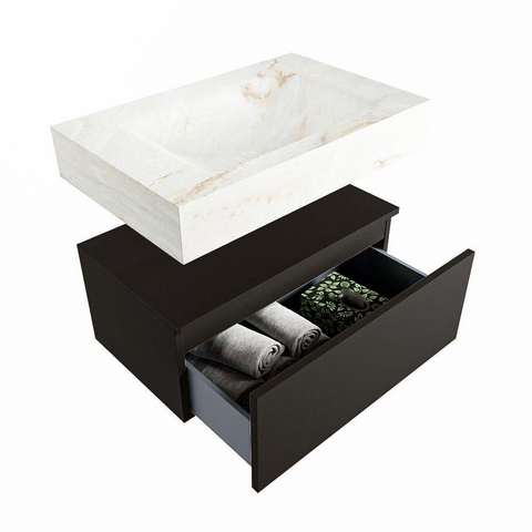 Mondiaz ALAN-DLUX Ensemble de meuble - 70cm - meuble Urban mat - 1 tiroir - Lavabo Cloud Frappe suspendu - vasque Centre - 1 trou de robinet SW804679