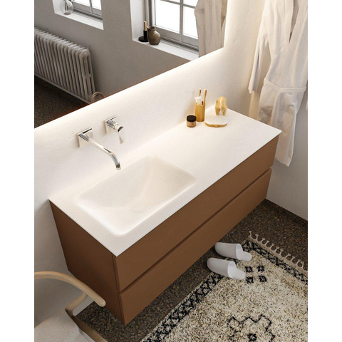 MONDIAZ VICA Ensemble de meuble salle de bain - 120cm - 2 tiroirs - lavabo Cloud gauche - 0 trous de robinet - solid surface rouille SW411204