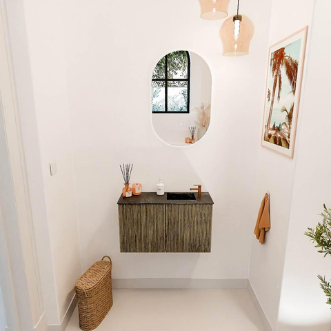Mondiaz JOYA-DLUX 70cm toiletmeubel - kleur Dusk - Wastafel FAYE positie Rechts 1 kraangat kleur Lava. SW1423220