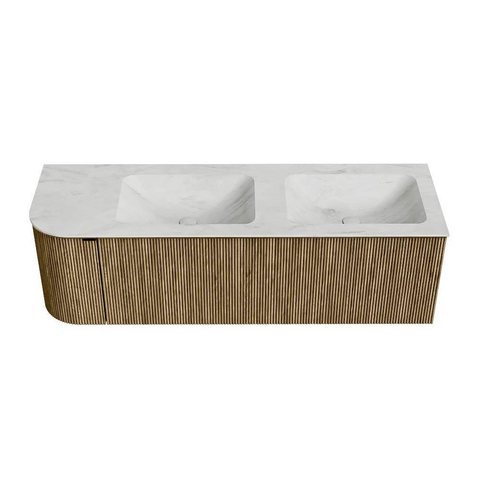 Mondiaz KURVE-DLUX Badkamermeubelset - 145x46x40cm - 1 lade - 1 deur - wastafel solid surface - dubbel / rechts - 2 kraangaten - Dusk SW1414940
