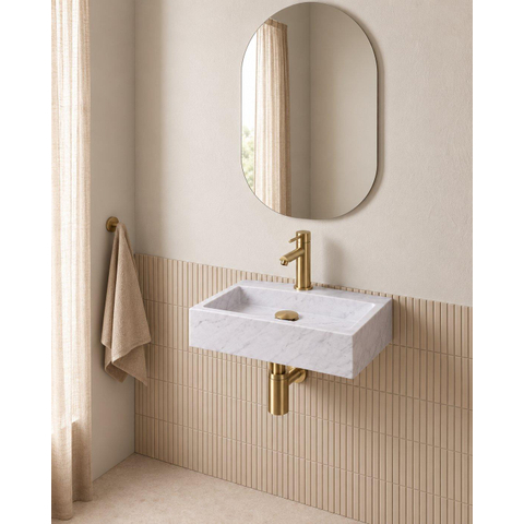 Fortifura Fuente pack lave-mains – rectangulaire – 38 x 24 x 8 cm – marbre blanc – robinet doré mat SW1111483