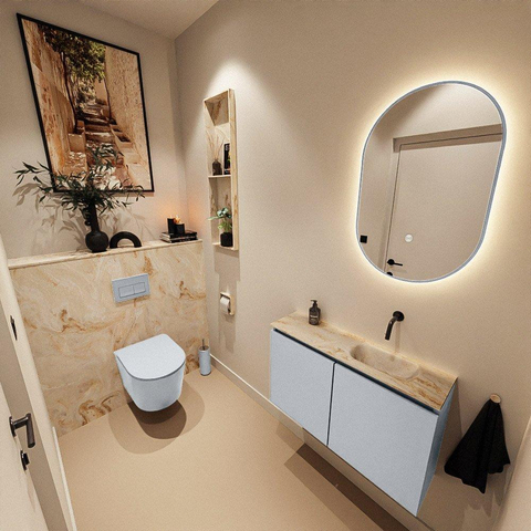 MONDIAZ TURE-DLUX 80cm meuble de toilettes Clay. EDEN lavabo Frappe position à droite. Sans trou de robinet. SW1102708