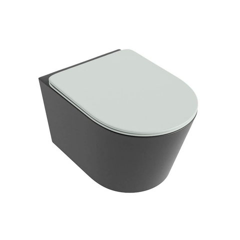 Mondiaz LAVIE hangtoilet – spoelrandloos – 36 x 53 cm – met softclose zitting – Dark grey (grijs), zitting Greey (lichtgroen/grijs) SW1208672