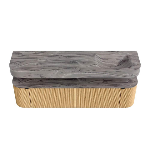MONDIAZ THOR-DLUX 180cm meuble de salle de bains arrondi gauche + droite couleur Oak avec 2 tiroirs et 2 portes. Vasque suspendue CLOUD Droite sans trou de robinet couleur Sombra. SW1466247
