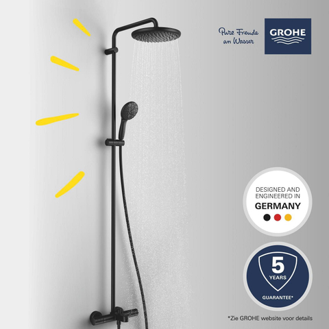 Grohe Vitalio Start Douchesysteem - badkraan thermostatisch - met aquadimmer - hoofddouche diameter 25cm - handdouche diameter 11cm - matte black (mat zwart) SW1126399