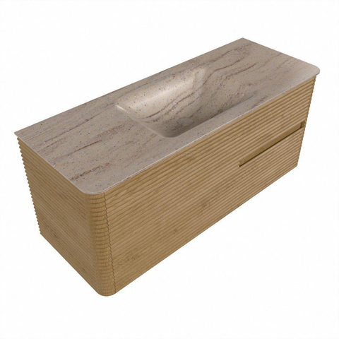 Mondiaz CIRO-DLUX Badkamermeubelset - 120x45x50cm - Solid surface wastafel Saba - 1 wasbak Midden - 1 kraangat - 2 lades - Oak SW1531224