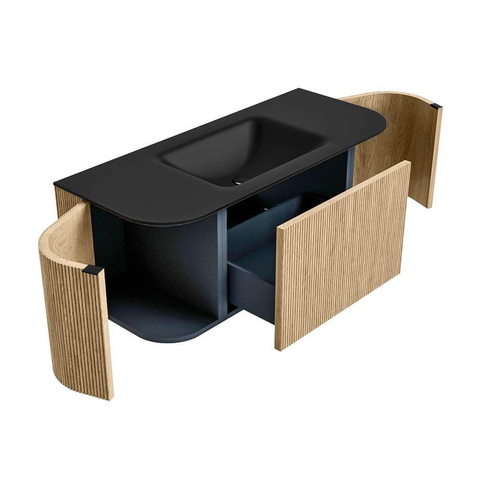 MONDIAZ KURVE Meuble de salle de bains 110 cm avec module 25 Len R couleur Chêne avec 1 tiroir et 2 portes. Lavabo CLOUD central 1 trou de robinet Urban. SW1138361