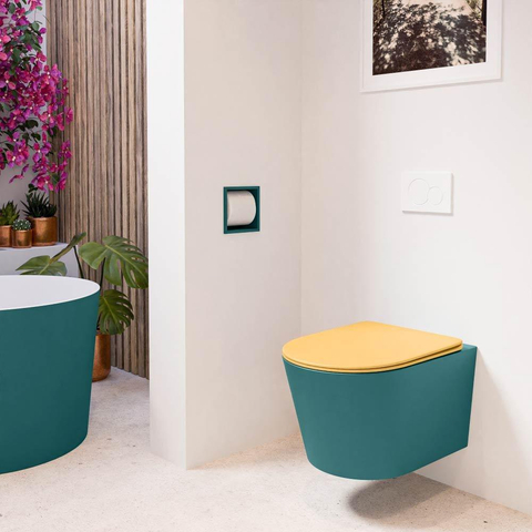 Mondiaz LAVIE hangtoilet – spoelrandloos – 36 x 53 cm – met softclose zitting – Smag (groen), zitting Ocher (geel) SW1208784