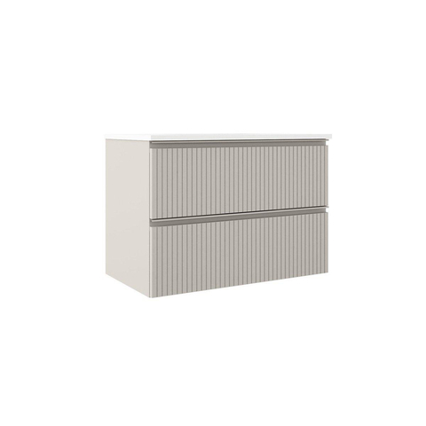 Saniclass Prime Blend Meuble de salle de bain - 80x55x46cm - 1 vasque ovale en céramique blanc - 1 trou de robinet - 2 tiroirs - miroir rectangulaire - mat cotton (beige) SW916963