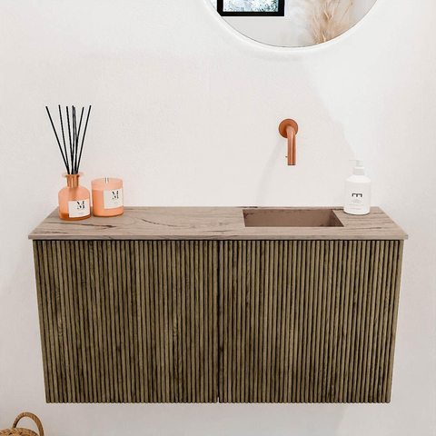 Mondiaz JOYA-DLUX 80cm toiletmeubel - kleur Dusk - Wastafel FAYE positie Rechts Zonder kraangat kleur Arena. SW1425746
