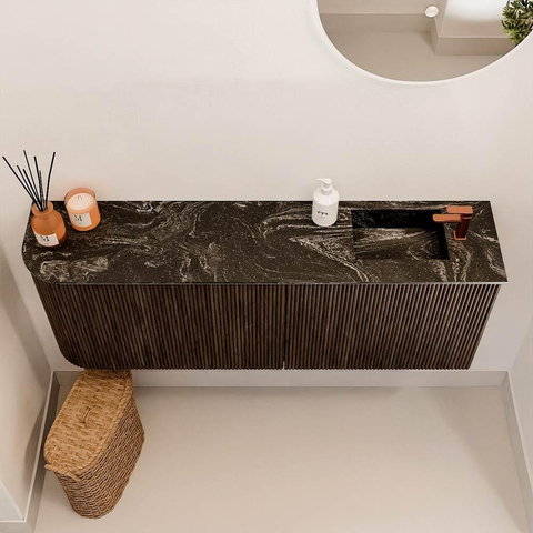 Mondiaz JOYA-DLUX 111.6cm toiletmeubel - ronding links kleur Walnut - Wastafel FAYE positie Rechts 1 kraangat kleur Lava. SW1422483