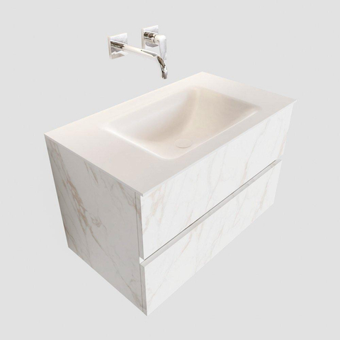 MONDIAZ VICA Ensemble de meuble salle de bain - 80cm - 2 tiroirs - lavabo Cloud au centre - 0 trous de robinet - solid surface marbre carrara SW410281