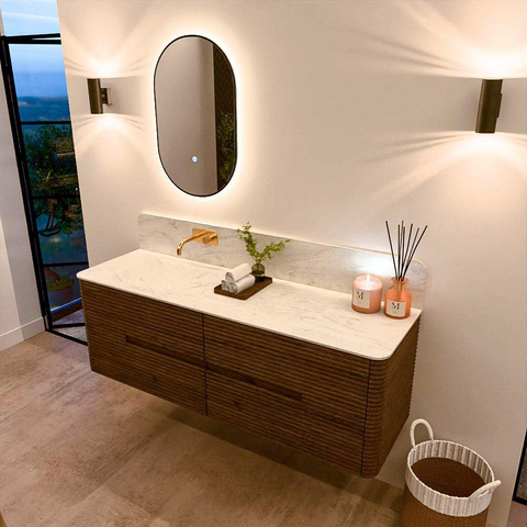 Mondiaz CIRO-DLUX Badkamermeubelset - 150x45x50cm - Solid surface wastafel Opalo - 1 wasbak Links - zonder kraangaten - 4 lades - Dusk SW1532962