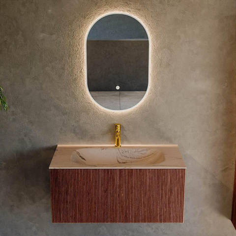 MONDIAZ KURVE-DLUX Meuble de salle de bains 90 cm couleur Ruby avec 1 tiroir et 0 porte. Lavabo BIG SMALL Central 1 trou de robinet Arena. SW1431481