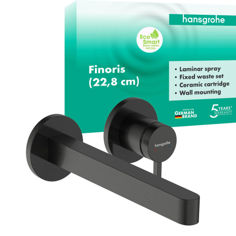 Hansgrohe Finoris Wastafelmengkraan - eengreeps - inbouw - voorsprong 22.8cm - afvoerplug - zwart chroom SW1388353