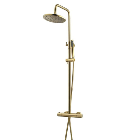Wiesbaden Caral Thermostatische regendoucheset - opbouw - PVD - geborsteld messing (goud) SW373304
