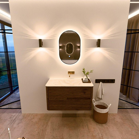 Mondiaz CIRO-DLUX Badkamermeubelset - 90x45x50cm - Solid surface wastafel Ostra - 1 wasbak Midden - zonder kraangaten - 2 lades - Dusk SW1532908
