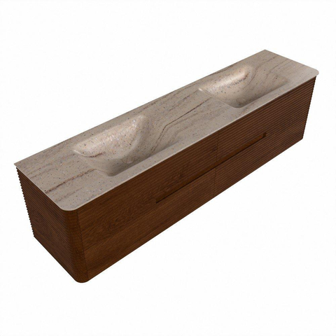 Mondiaz CIRO-DLUX Badkamermeubelset - 190x45x50cm - Solid surface wastafel Saba - 2 wasbak Dubbel - zonder kraangaten - 4 lades - Ruby SW1531961