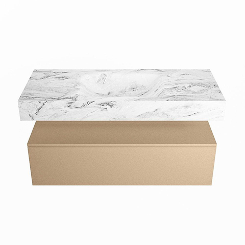 Mondiaz ALAN-DLUX Ensemble de meuble - 110cm - meuble Oro mat - 1 tiroir - Lavabo Cloud Glace suspendu - vasque Centre - 0 trous de robinet SW806297