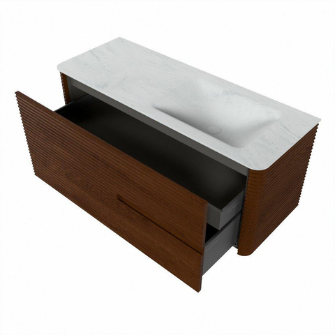 Mondiaz CIRO-DLUX Badkamermeubelset - 120x45x50cm - Solid surface wastafel Opalo - 1 wasbak Rechts - zonder kraangaten - 2 lades - Ruby SW1531639