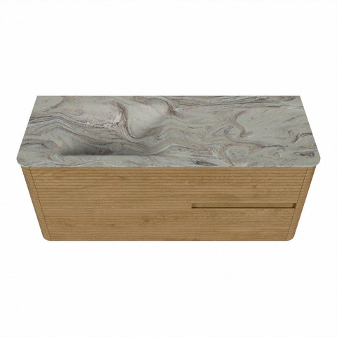 Mondiaz CIRO-DLUX Ensemble meuble de salle de bains - 120x45x50cm - lavabo solid surface Glace - 1 vasque à gauche - sans trous de robinet - 2 tiroirs - Chêne SW1530840