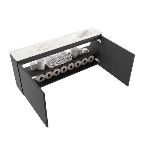 MONDIAZ TURE-DLUX meuble de toilettes 120cm Dark Grey. EDEN lavabo Frappe position à droite. Avec 1 trou de robinet. SW1102742