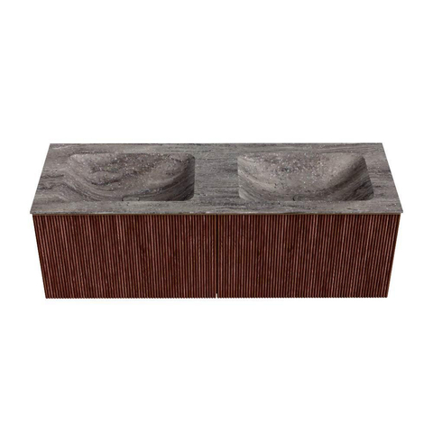 MONDIAZ KURVE-DLUX Meuble de salle de bains 130cm couleur Ruby avec 2 tiroirs et 0 portes. Lavabo LEAF Double sans trou de robinet Oza. SW1432829