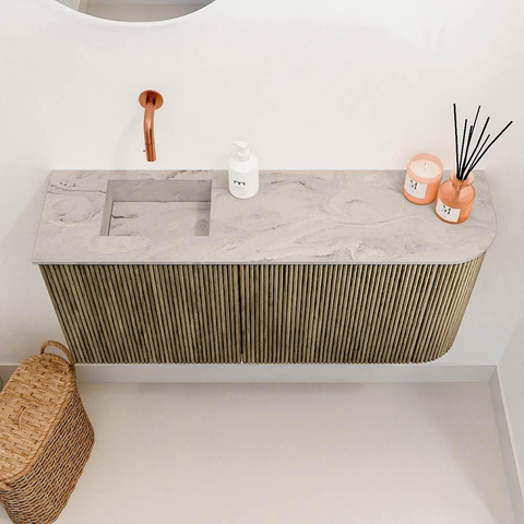 Mondiaz JOYA-DLUX 91.6cm toiletmeubel - ronding rechts kleur Dusk - Wastafel FAYE positie Links Zonder kraangat kleur Glace. SW1423205