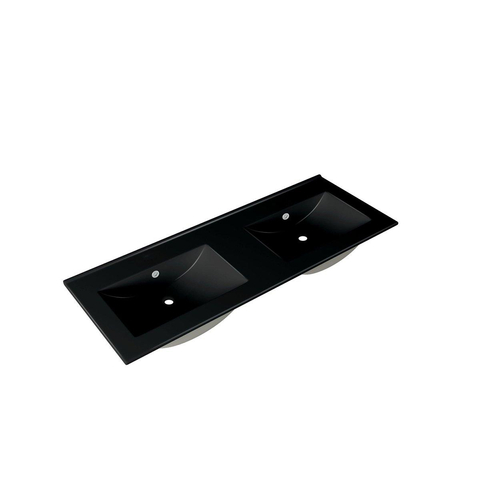 Adema Chaci Badkamermeubelset - 120x46x57cm - 2 keramische wasbakken zwart - zonder kraangaten - 2 lades - rechthoekige spiegel - noten (hout) SW816583