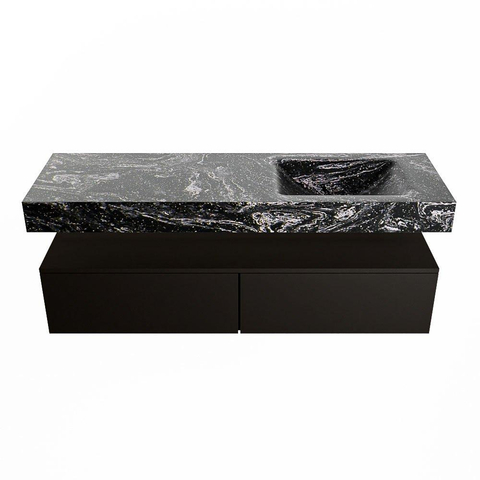 Mondiaz ALAN-DLUX Ensemble de meuble - 150cm - meuble - Urban mat - 2 tiroirs - Lavabo Cloud Lava suspendu - vasque droite - 1 trou de robinet - Noir SW807782