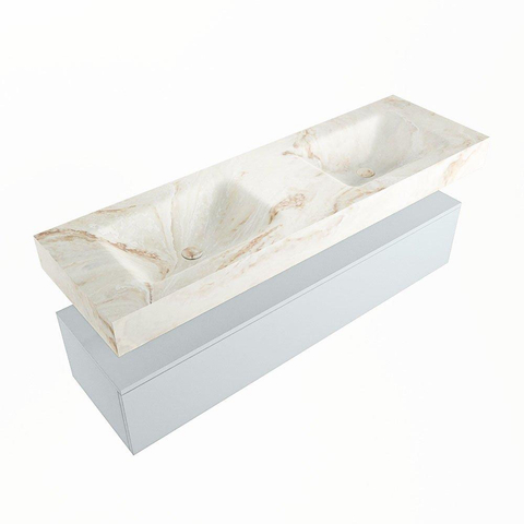 Mondiaz ALAN-DLUX Ensemble de meuble - 150cm - meuble Clay mat - 1 tiroir - Lavabo Cloud Frappe suspendu - vasque Gauche et droite - 0 trous de robinet SW805358