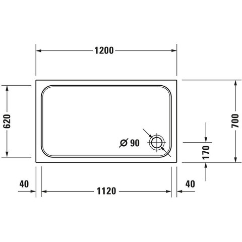 Duravit D-code Kunststof douchebak acryl rechthoekig - zonder paneel - 120x70cm - met afvoergat - diameter 90mm - wit 0295843