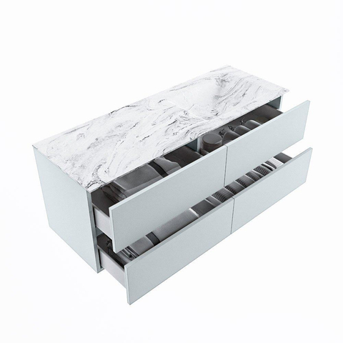 MONDIAZ VICA-DLUX Badkamermeubelset - 130cm - onderkast clay - 4 lades - inbouw wastafel cloud rechts - 1 kraangat - 60cm hoge versie - glace SW1088216