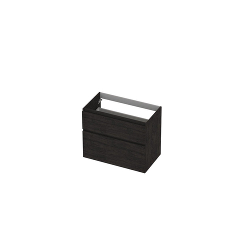 Ink meuble 2 tiroirs sans poignée décor bois avec cadre tournant bois un symétrique 80x65x45cm chêne anthracite SW693206
