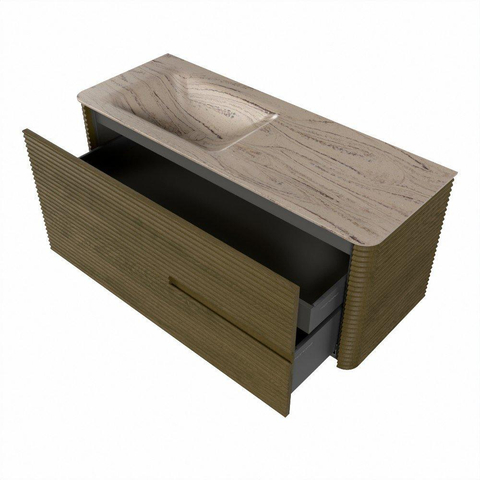 Mondiaz CIRO-DLUX Meuble de salle de bains - 120x45x50cm - Plan vasque Solid surface Arena - 1 vasque à gauche - 1 trou de robinet - 2 tiroirs - Dusk SW1533093