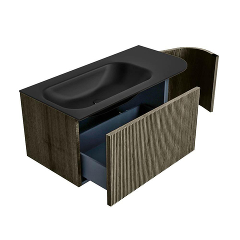 Mondiaz KURVE Ensemble de meuble de salle de bains - 95x46x40cm - 1 tiroir - 1 porte - lavabo solid surface - gauche - 1 trou de robinet - Shadow SW1414181