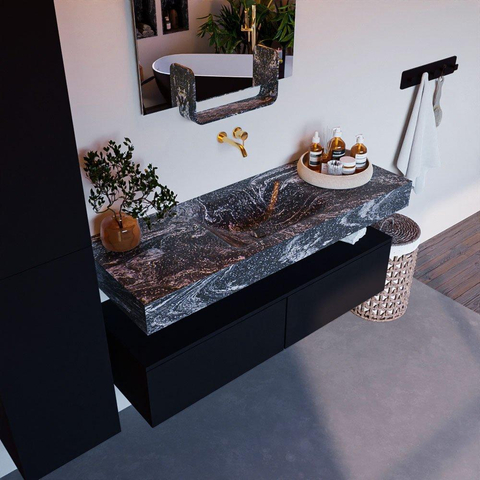 Mondiaz ALAN-DLUX Ensemble de meuble - 130cm - meuble Urban mat - 2 tiroirs - Lavabo Cloud Lava suspendu - vasque Centre - 0 trous de robinet SW808081