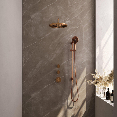 BRAUER Copper Carving ensemble de douche pluie encastré – douche de tête Ø 30 cm – bras mural courbé 40 cm – douchette ronde – barre de douche 70 cm SW715737