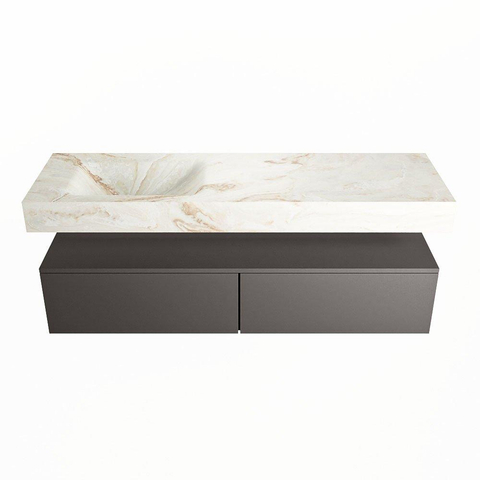 Mondiaz ALAN-DLUX Ensemble de meuble - 150cm - meuble Dark grey mat - 2 tiroirs - Lavabo Cloud Frappe suspendu - vasque Gauche - 1 trou de robinet SW805179