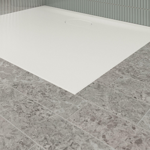 Villeroy & Boch Ecora douchebak - 100x80x3.5cm - afvoer lange zijde - stone white (wit) SW1558907