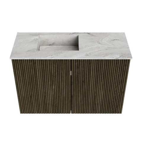 Mondiaz JOYA-DLUX Meuble de salle de bains 60cm - couleur Shadow - Vasque FAYE position Gauche Sans trou de robinet couleur Glace SW1422735