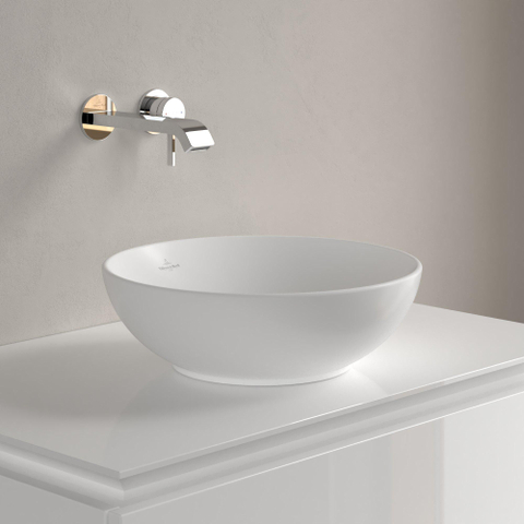 Villeroy & Boch Loop & Friends opzetwastafel - 38x38cm - zonder kraangat - met overloop CeramicPlus - Stone White (mat wit) SW644102