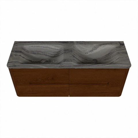 Mondiaz CIRO-DLUX Ensemble de meubles de salle de bains - 130x45x50cm - Plan-vasque Solid surface Sombra - 2 vasques Double - 2 trous de robinet - 4 tiroirs - Ruby SW1531951