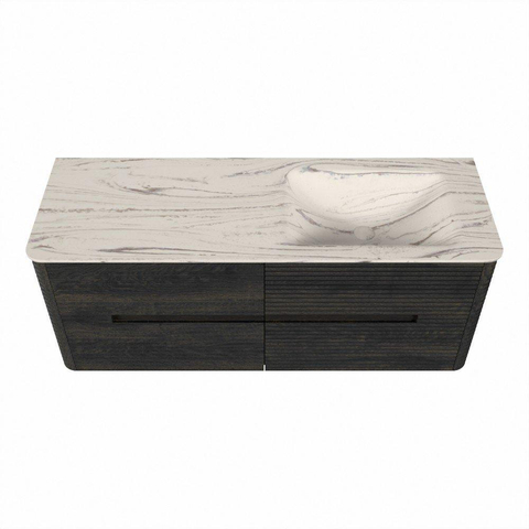 Mondiaz CIRO-DLUX Ensemble de meubles de salle de bains - 130x45x50cm - Vasque en solid surface Nata - 1 lavabo à droite - 1 trou de robinet - 4 tiroirs - Shadow SW1532622