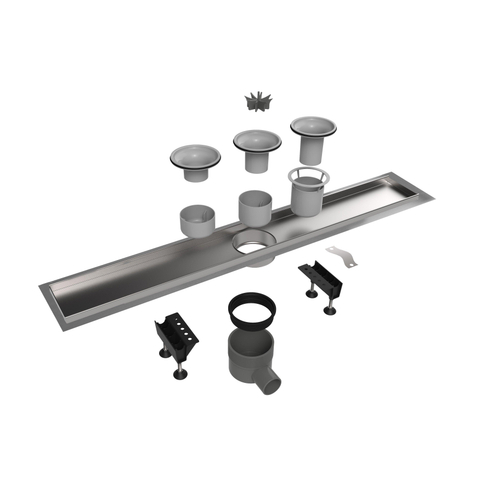Easy Drain Multi élément encastré inox sans grille avec bride inox garde d'eau 30/35/50mm 100cm profondeur d'encastrement à partir de 79mm avec sortie latérale 2302811
