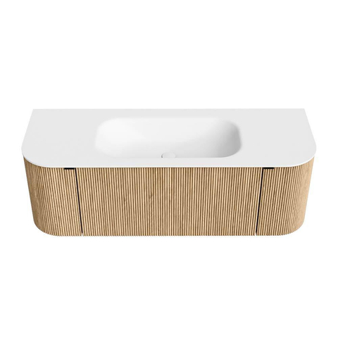 MONDIAZ KURVE Meuble de salle de bains 130 cm avec module 25 Len R couleur Chêne avec 1 tiroir et 2 portes. Lavabo BIG SMALL central 1 trou de robinet Talc. SW1138186