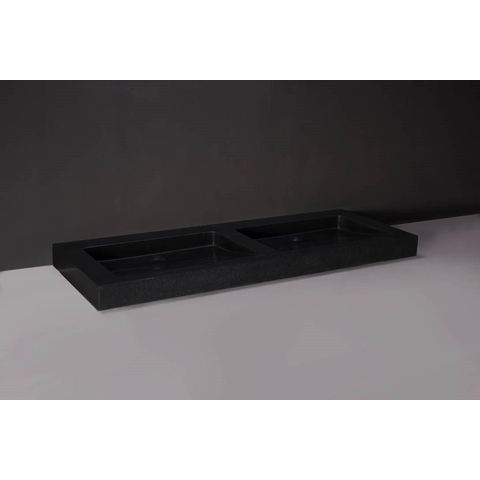 Forzalaqua Palermo Doppio wastafel 140.5x51.5x9cm Rechthoek 0 kraangaten 2 wasbakken Natuursteen Graniet gezoet SW230826