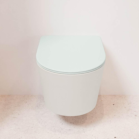 Mondiaz LAVIE hangtoilet – spoelrandloos – 36 x 53 cm – met softclose zitting – Linen (offwhite), zitting Greey (lichtgroen/grijs) SW1208624