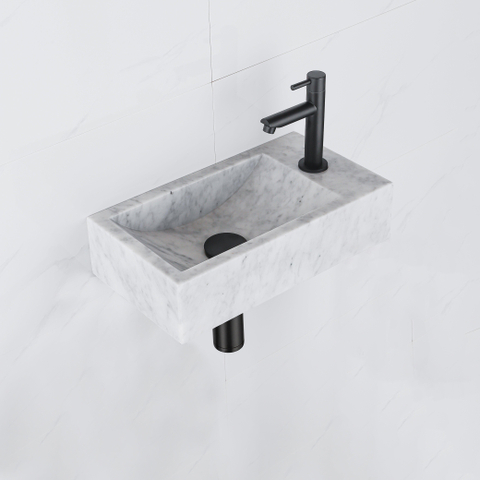 Saniclass Fuente pack lave-mains – rectangulaire – 40 x 22 x 10 cm – pierre naturelle blanche – robinet noir mat SW1111495